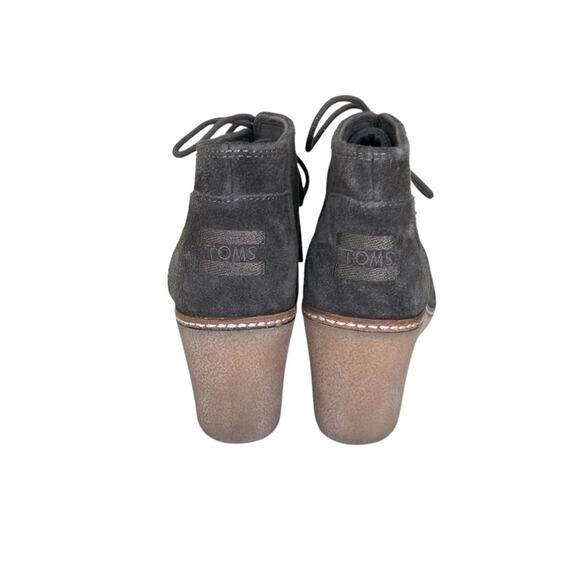 Toms Faux Suede Lace Up Wedge Heel Ankle Boot Smokey Brown Size 7.5 Medium - Picture 3 of 8